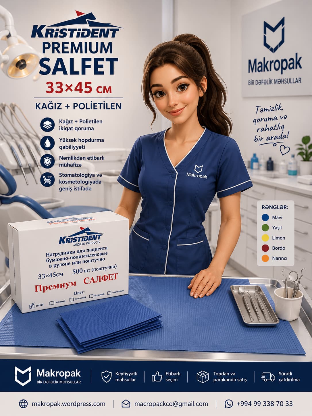 Kristident Premium Stomatoloji Salfet 33x45 sm