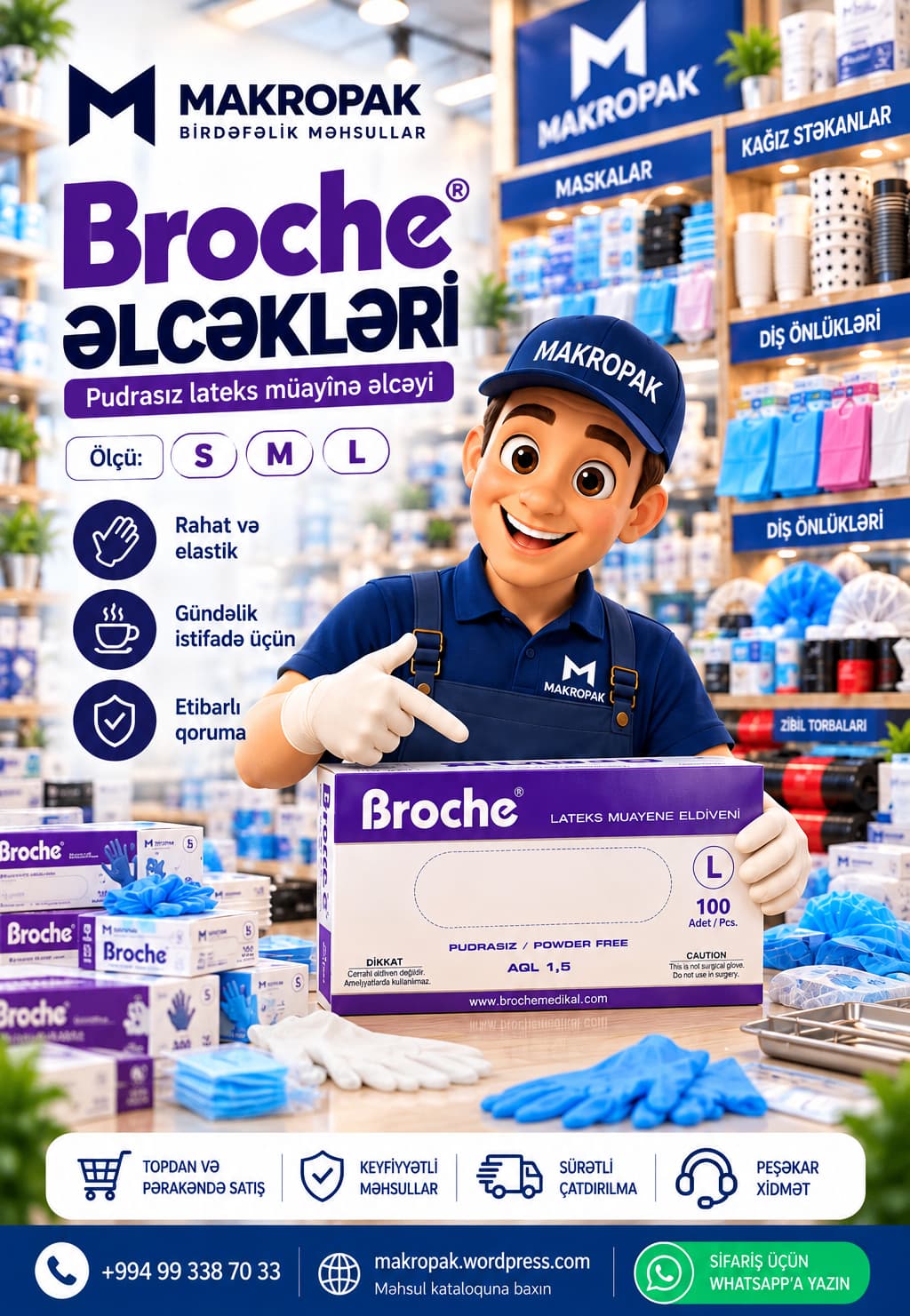 Broche pudrasız lateks müayinə əlcəkləri
