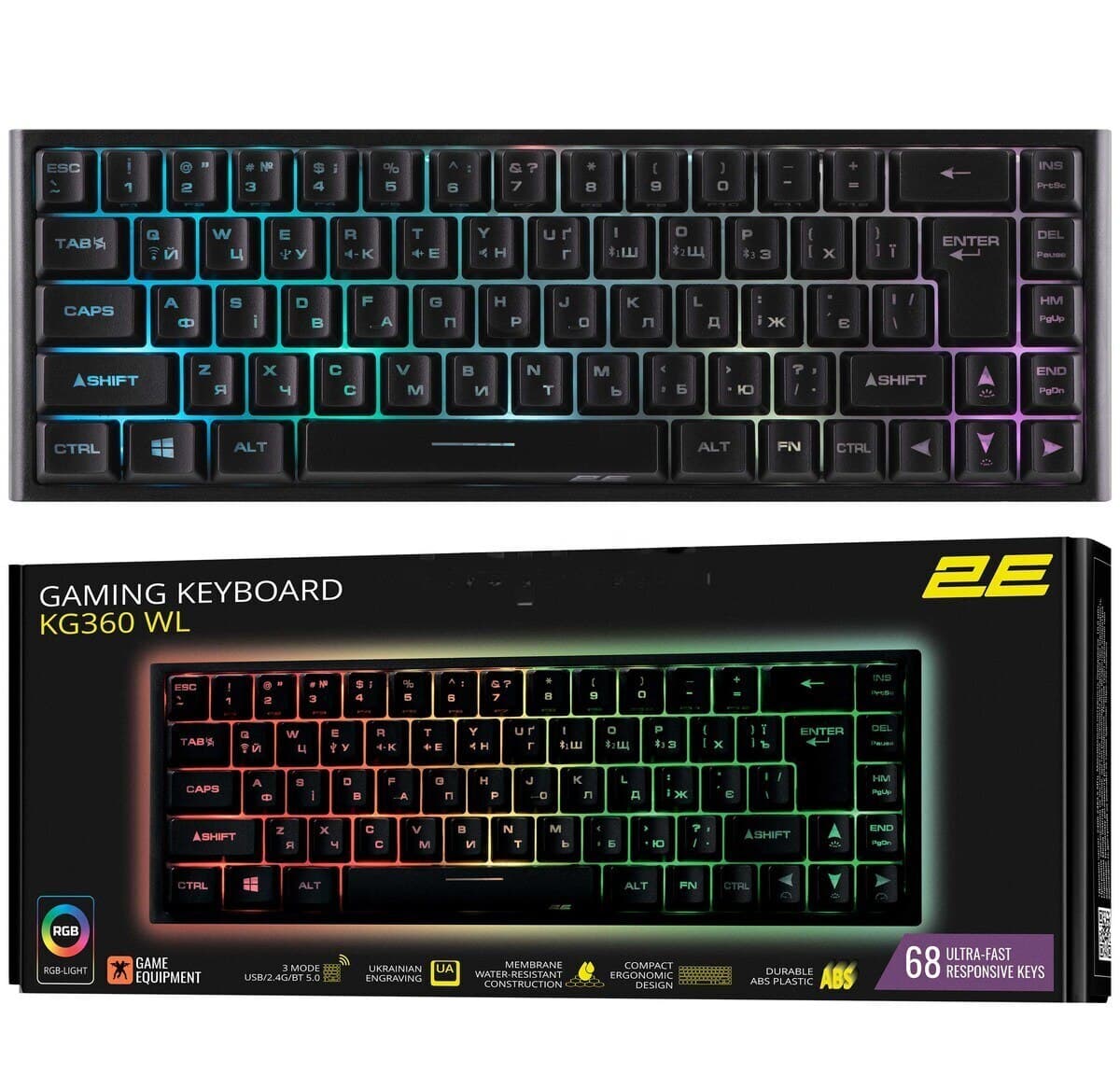 Mexaniki klaviatura 2E Gaming KG360 WL Black