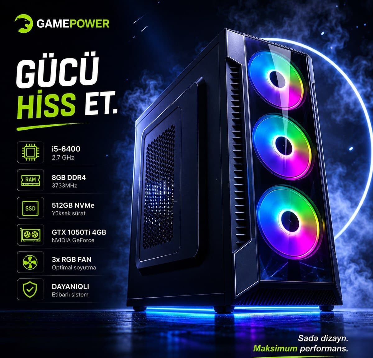 GamePower i5-6400 GTX 1050Ti Gaming PC + 24" Monitor