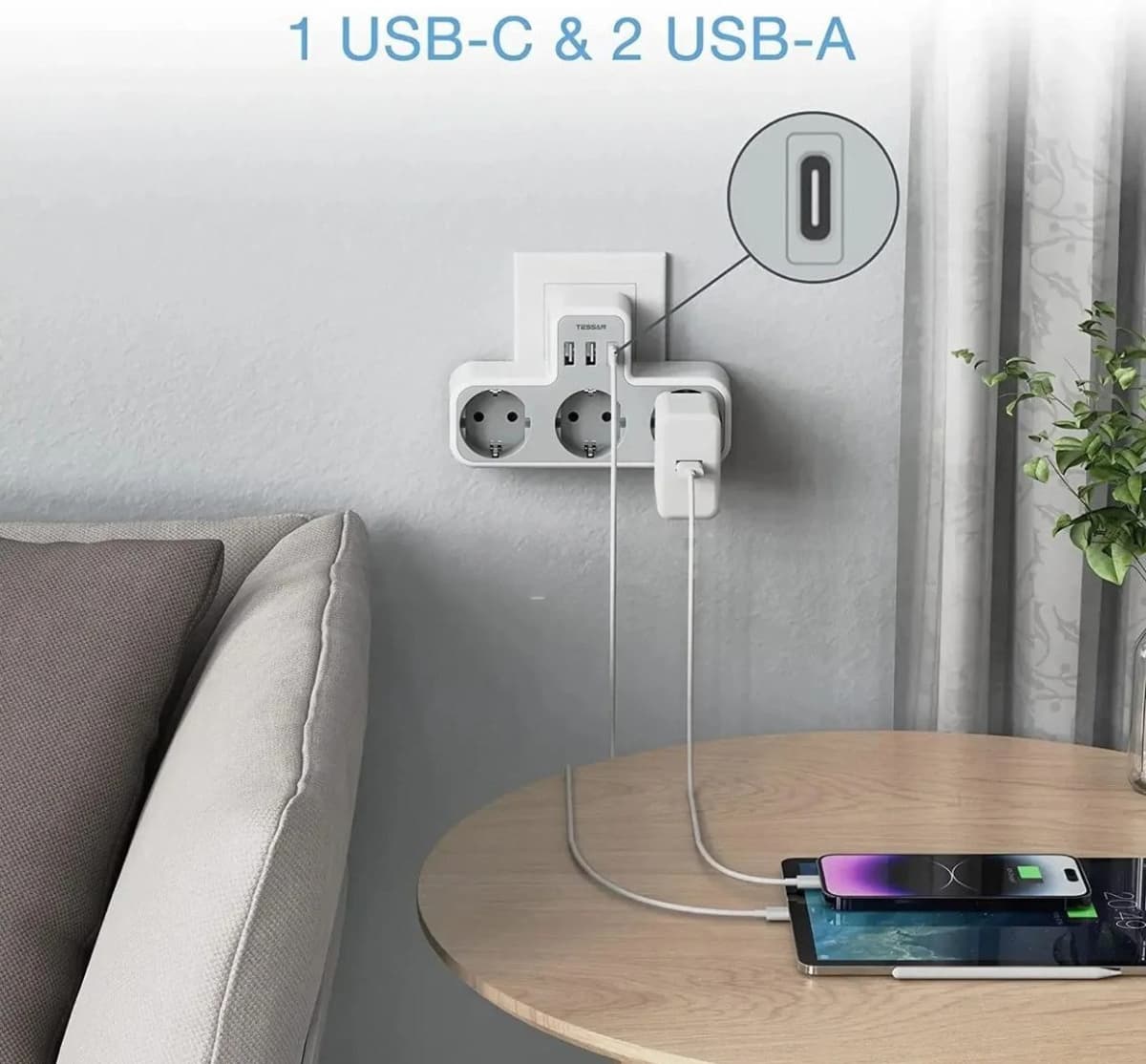 USB girişli 3-lü elektrik uzadıcı və ötürücü