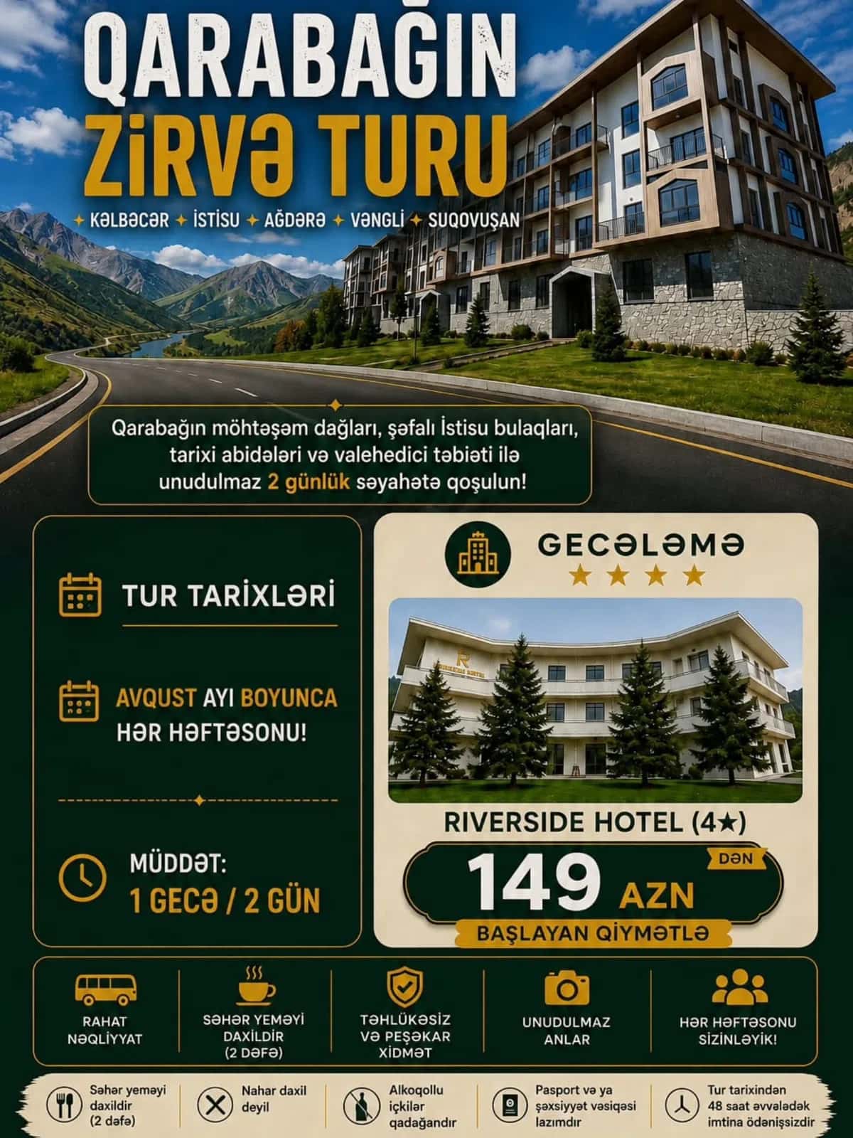Qarabağ Zirvə Turu: Kəlbəcər, İstisu, Ağdərə, Vəngli - Tenderyard