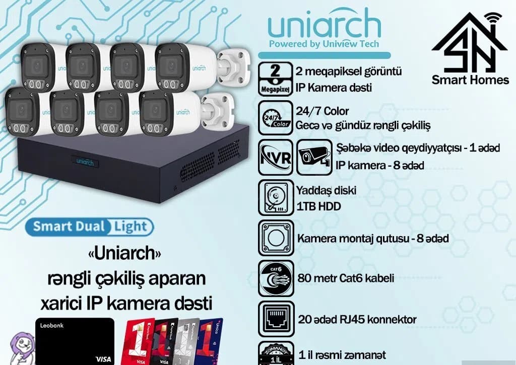 İP kamera dəsti Uniarch 8-li