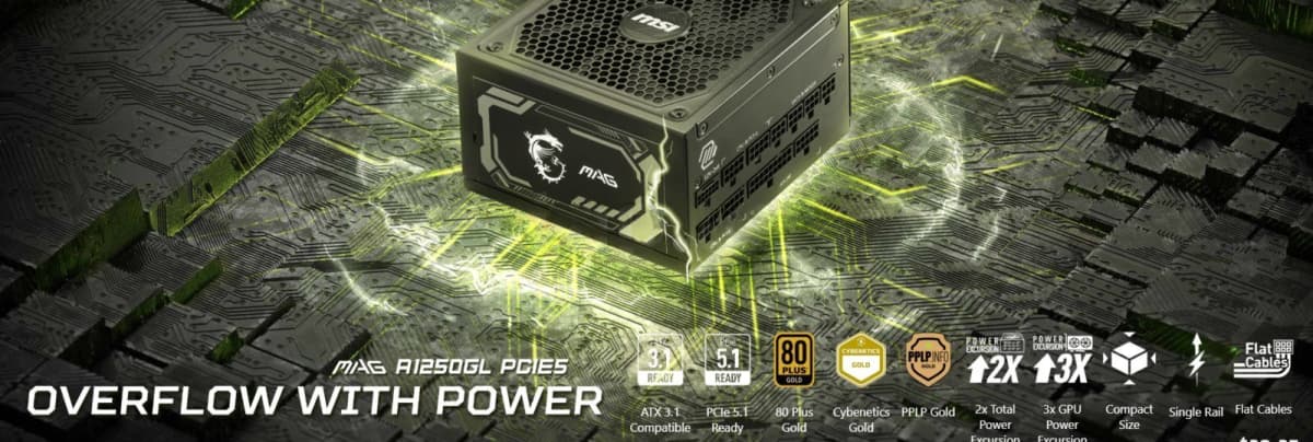 Qida bloku MSI MAG A1250GL PCIE5 1250W 80+ Gold