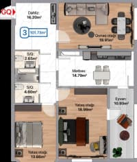3 otaqlı mənzil 102 m² satılır — şəkil 2