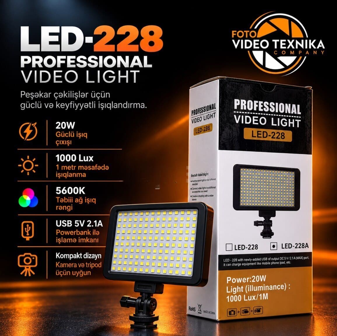 Video işıq LED-228 professional