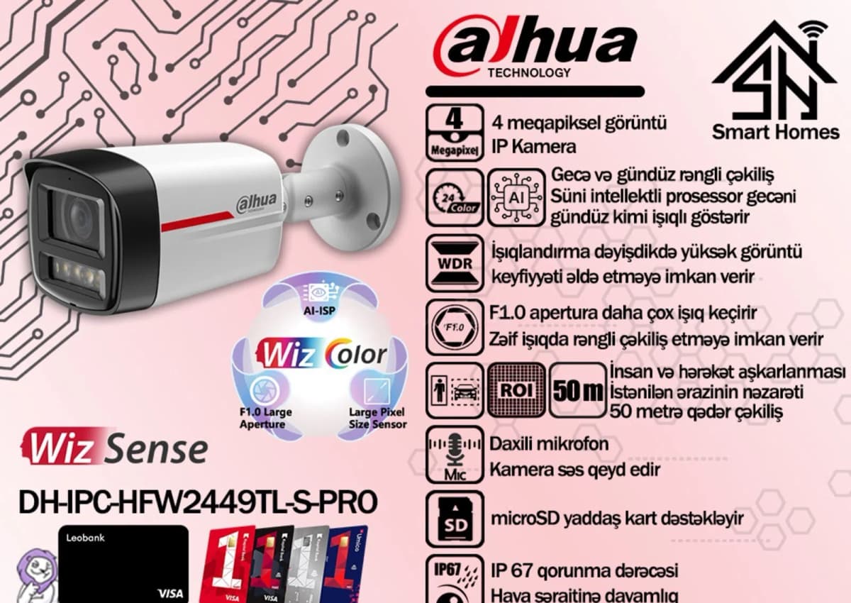 İP kamera Dahua 4MP WizColor DH-IPC-HFW2449TL-S-Pro