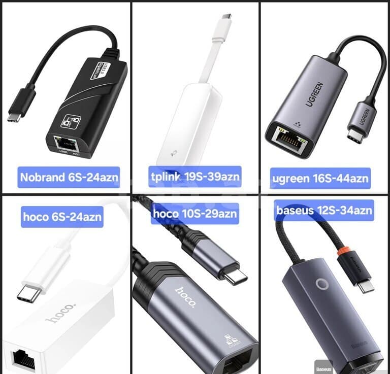 Type-C Ethernet Adapterləri (Ugreen, Baseus, Hoco, TP-Link)