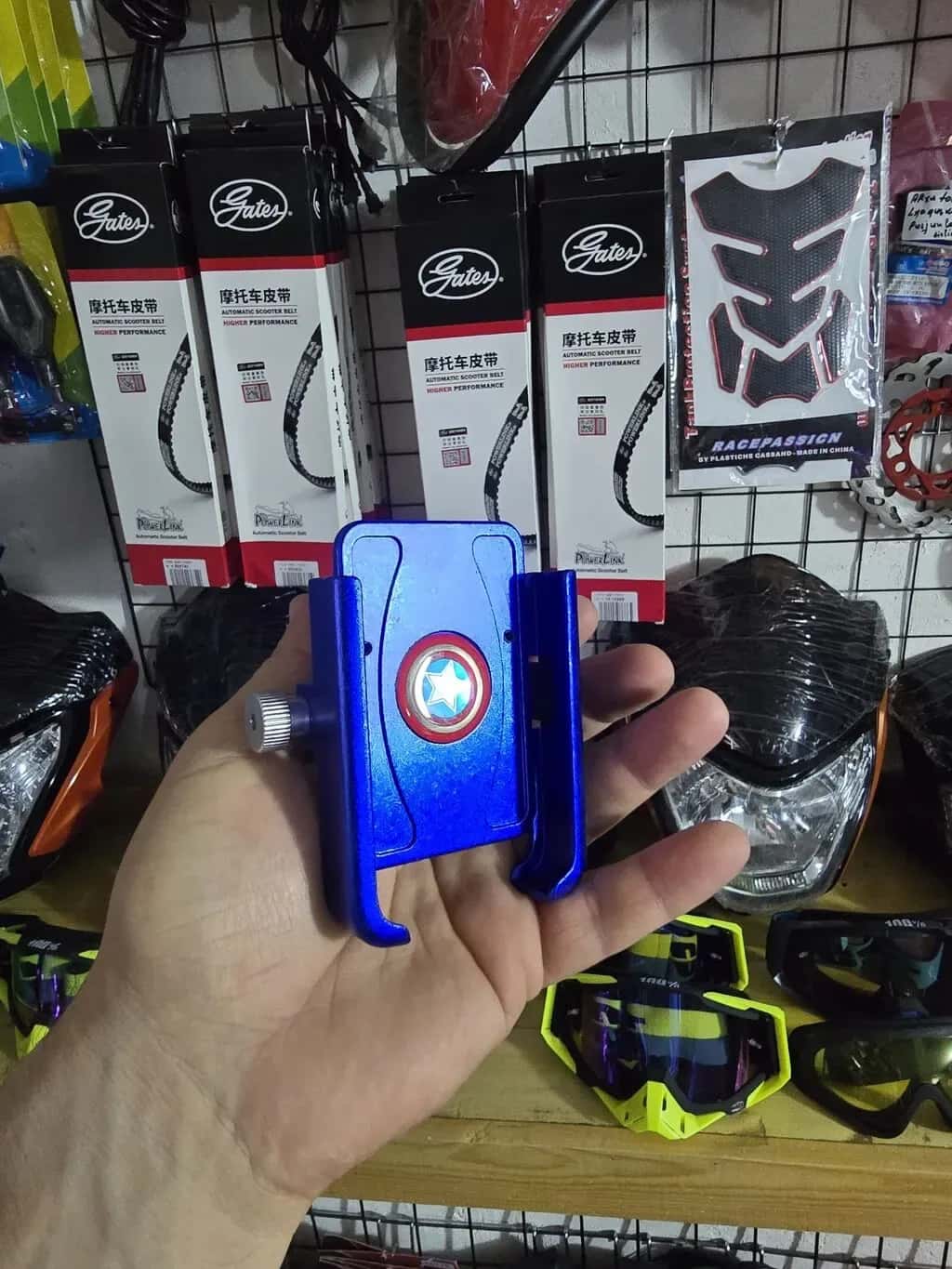 Aluminum phone holder for motorcycle, blue - Tenderyard