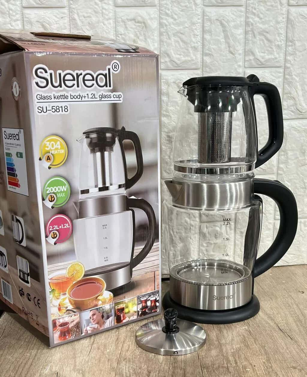 Suereal SU-5818 Şüşə Çaynik Dəsti 2.2L + 1.2L 2000W - Tenderyard