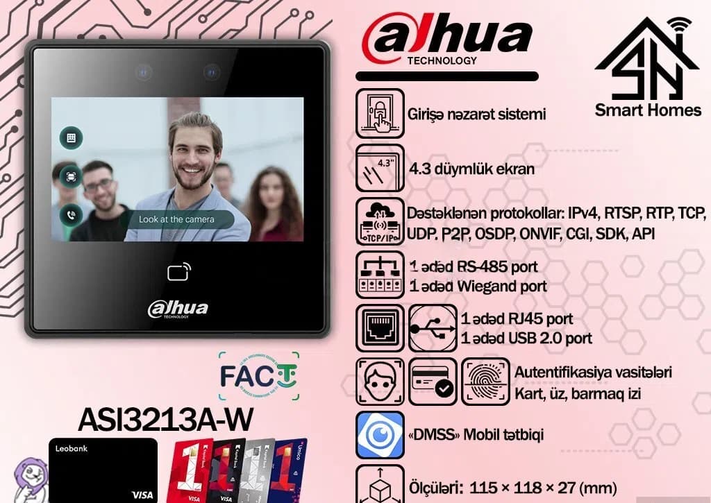 Üz tanıma və kart oxuyucu terminalı Dahua