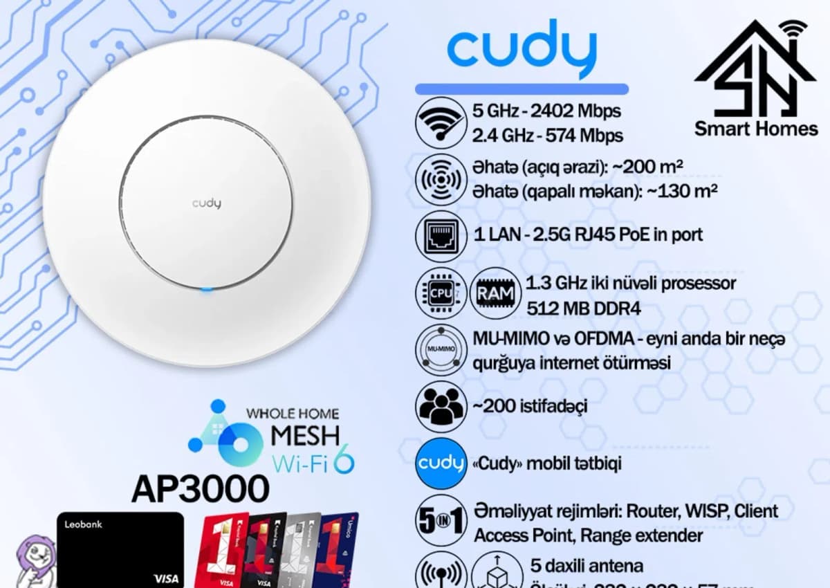 Giriş nöqtəsi Cudy AX3000 Wi-Fi 6 Mesh AP3000_P