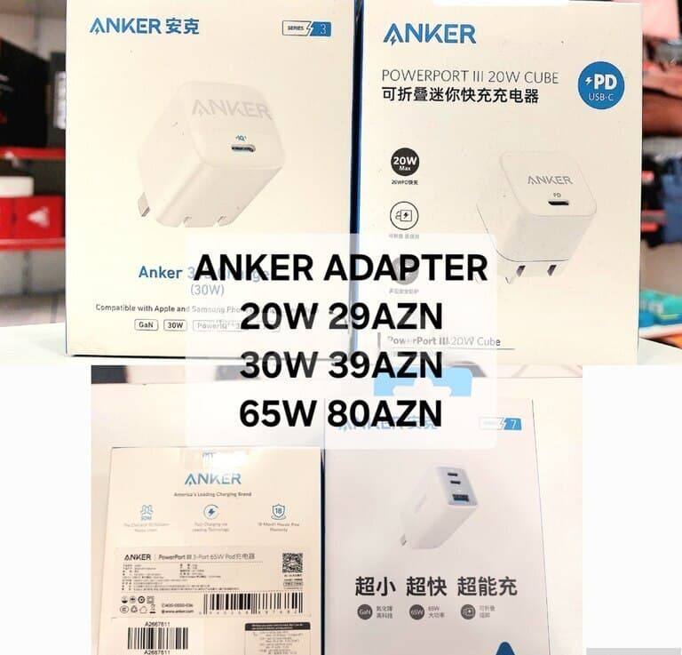 Anker 20W, 30W və 65W Adapter Başlıqları