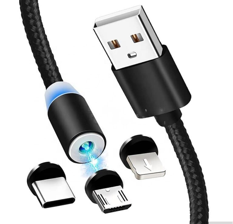 3-ü 1-də Maqnitli USB Kabel (Type-C, Lightning, Micro)