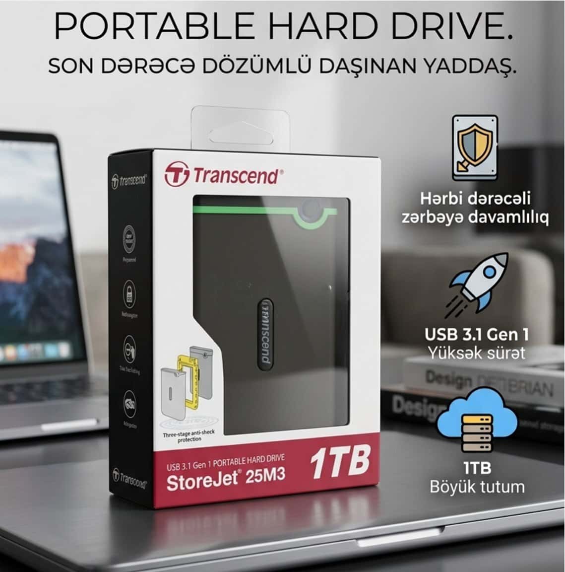 Xarici sərt disk Transcend StoreJet 25M3 1TB - Tenderyard