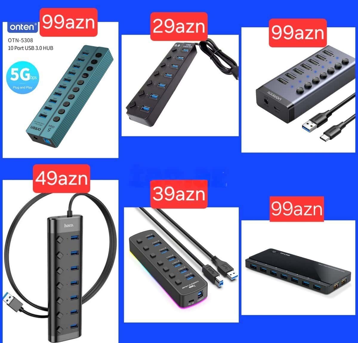 USB 3.0 Çoxaldıcı Hub (Ugreen, Onten, Hoco) - Tenderyard