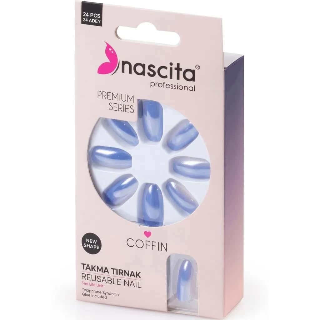 Nascita Coffin Blue Artificial Nails (24 pieces) - Tenderyard