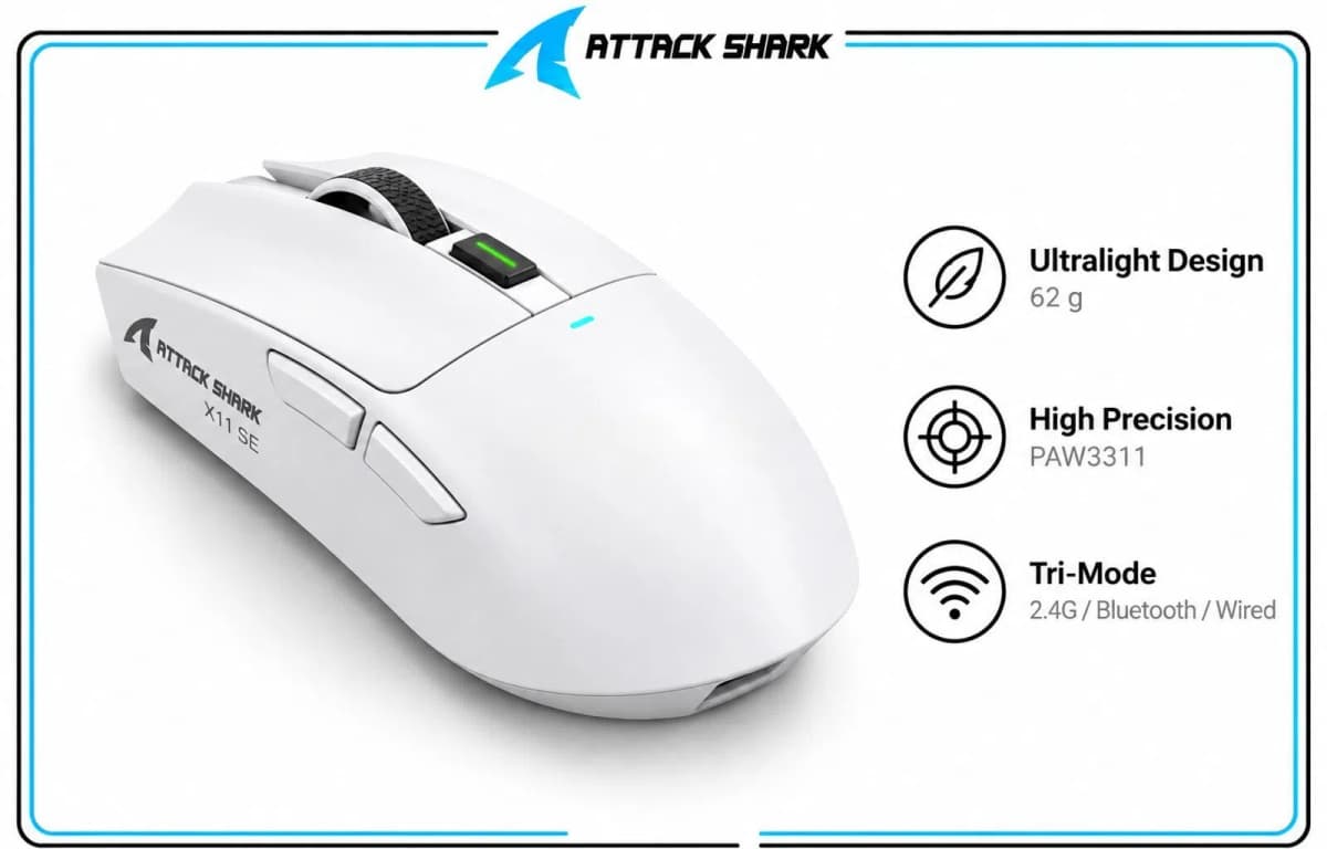 Oyun siçanı Attack Shark X11 SE White
