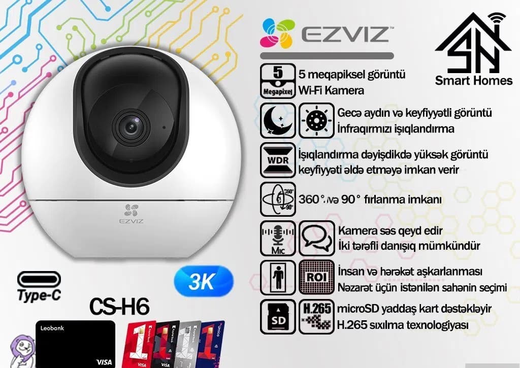 Wi-Fi kamera Ezviz CS-H6 5MP 360 dərəcə