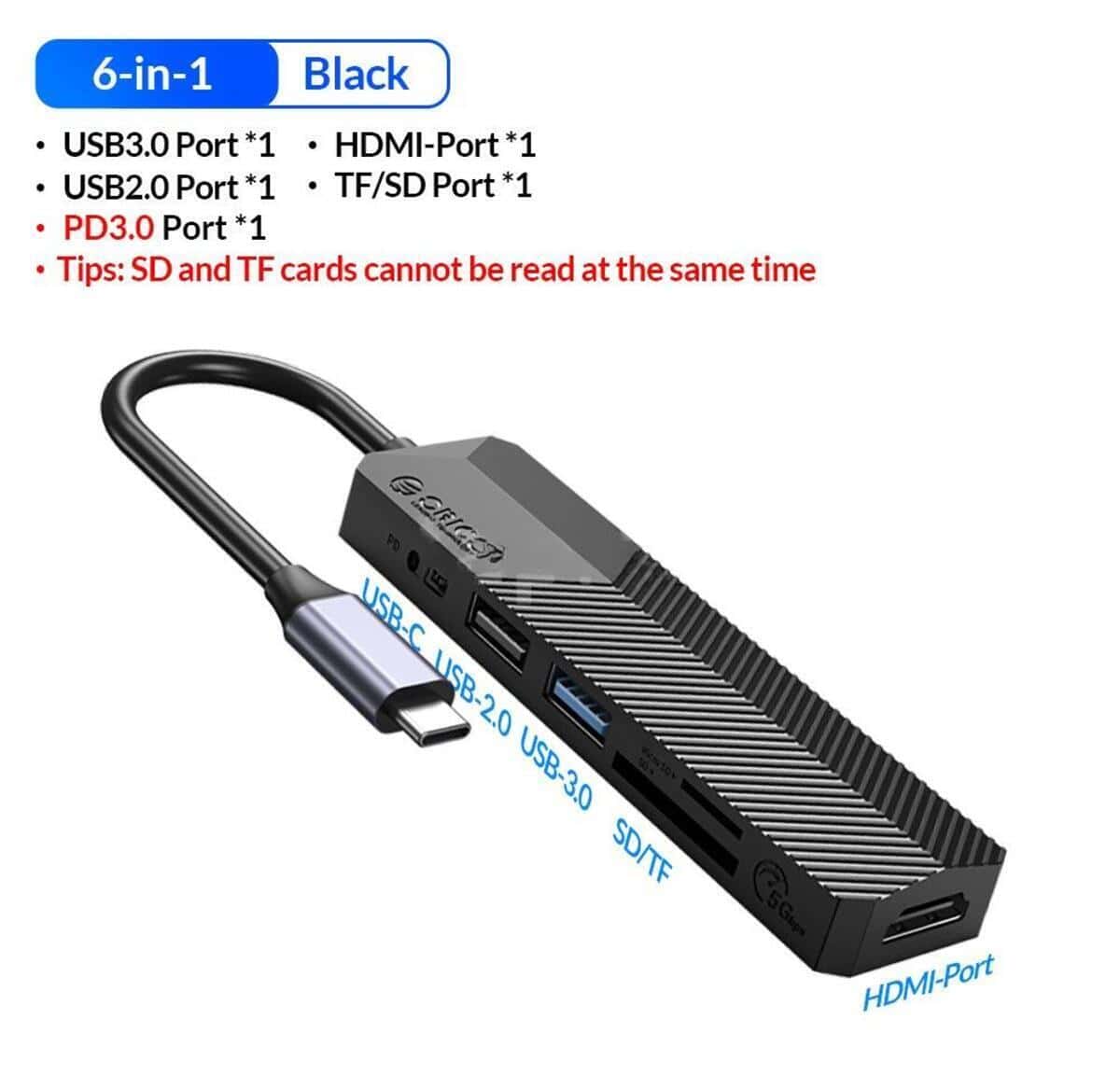 Docking station Orico PWD-6PS-BK-EP 6-in-1 USB 3.0 - Tenderyard