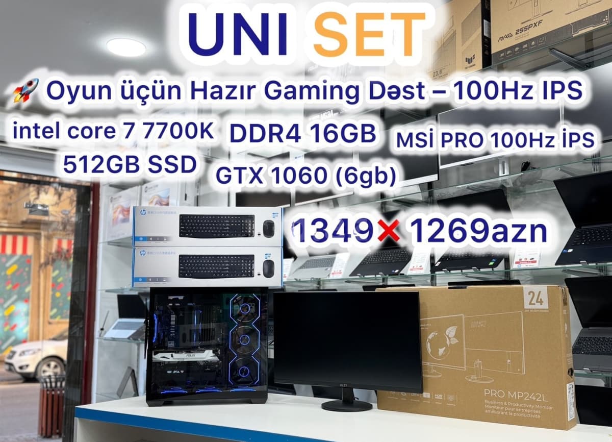 Gaming PC Dəst i7-7700K, GTX 1060 6GB, 16GB RAM, 24" IPS