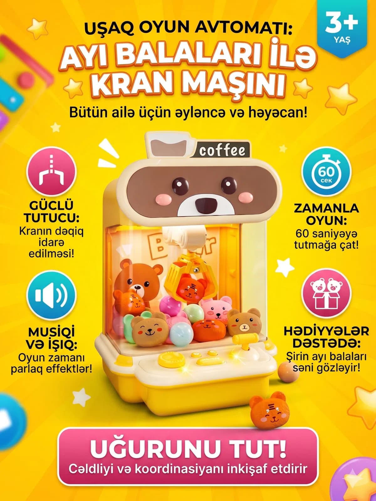 İnteraktiv oyuncaq Coffee Bear Crane Machine