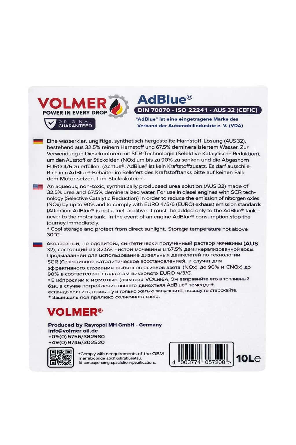Volmer AdBlue 10L Yanaacaq Aşqarı - Tenderyard