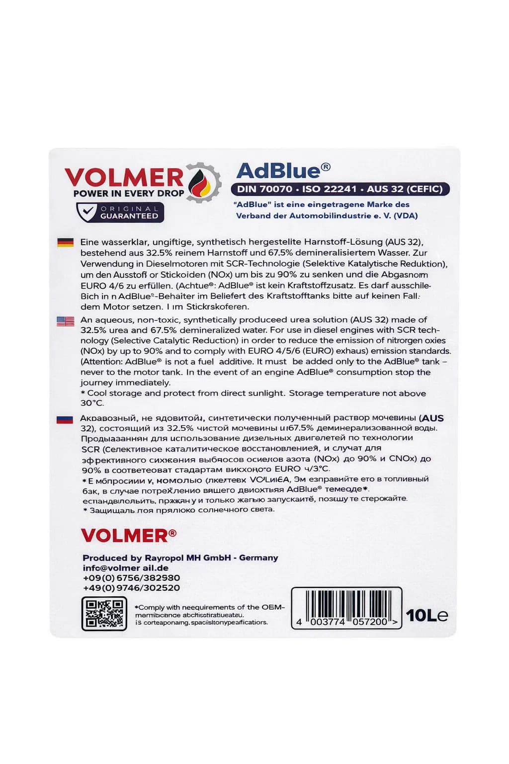 Volmer AdBlue 10L Yanaacaq Aşqarı