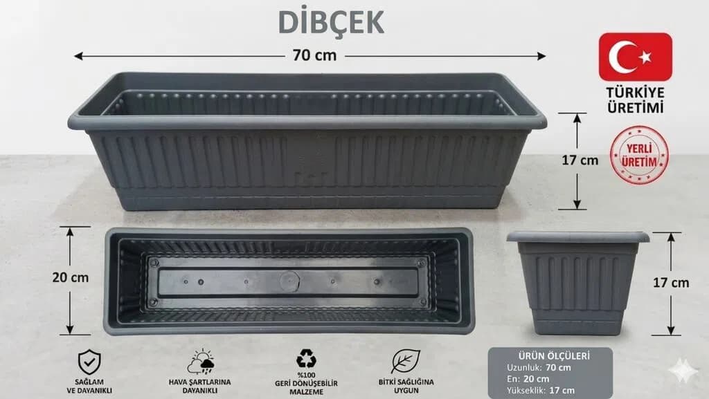 Türkiyə İstehsalı Plastik Gül Dibçəyi (70 sm)