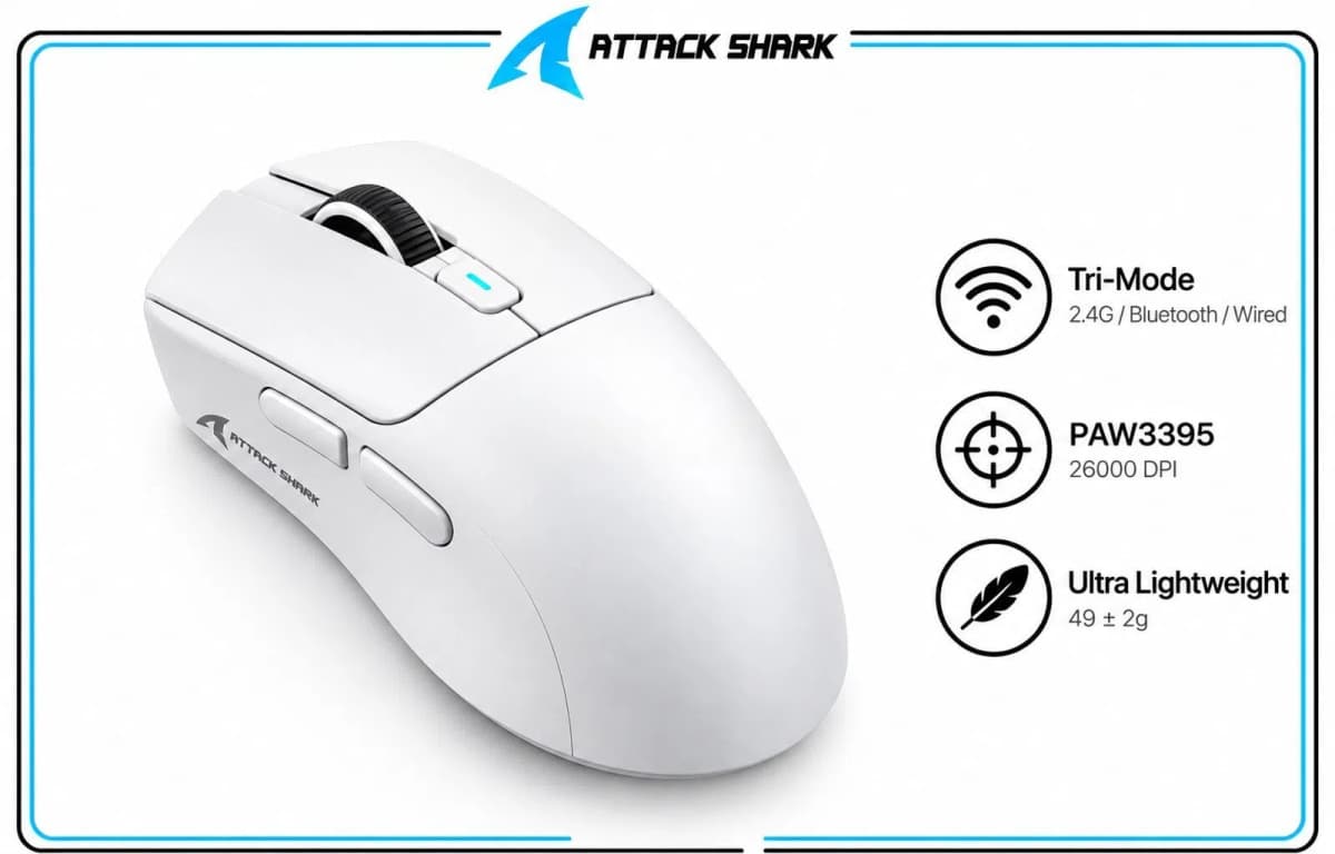 Oyun siçanı Attack Shark V3 Pro White