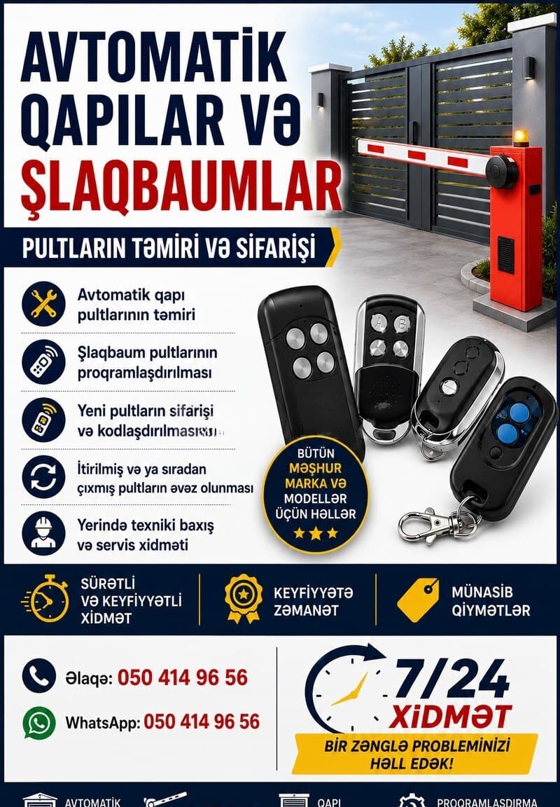 Avtomatik qapı və şlaqbaum pultlarının təmiri və kopyalanması