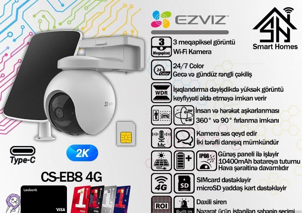 4G Wi-Fi Kamera Ezviz CS-EB8 360 Solar Panel