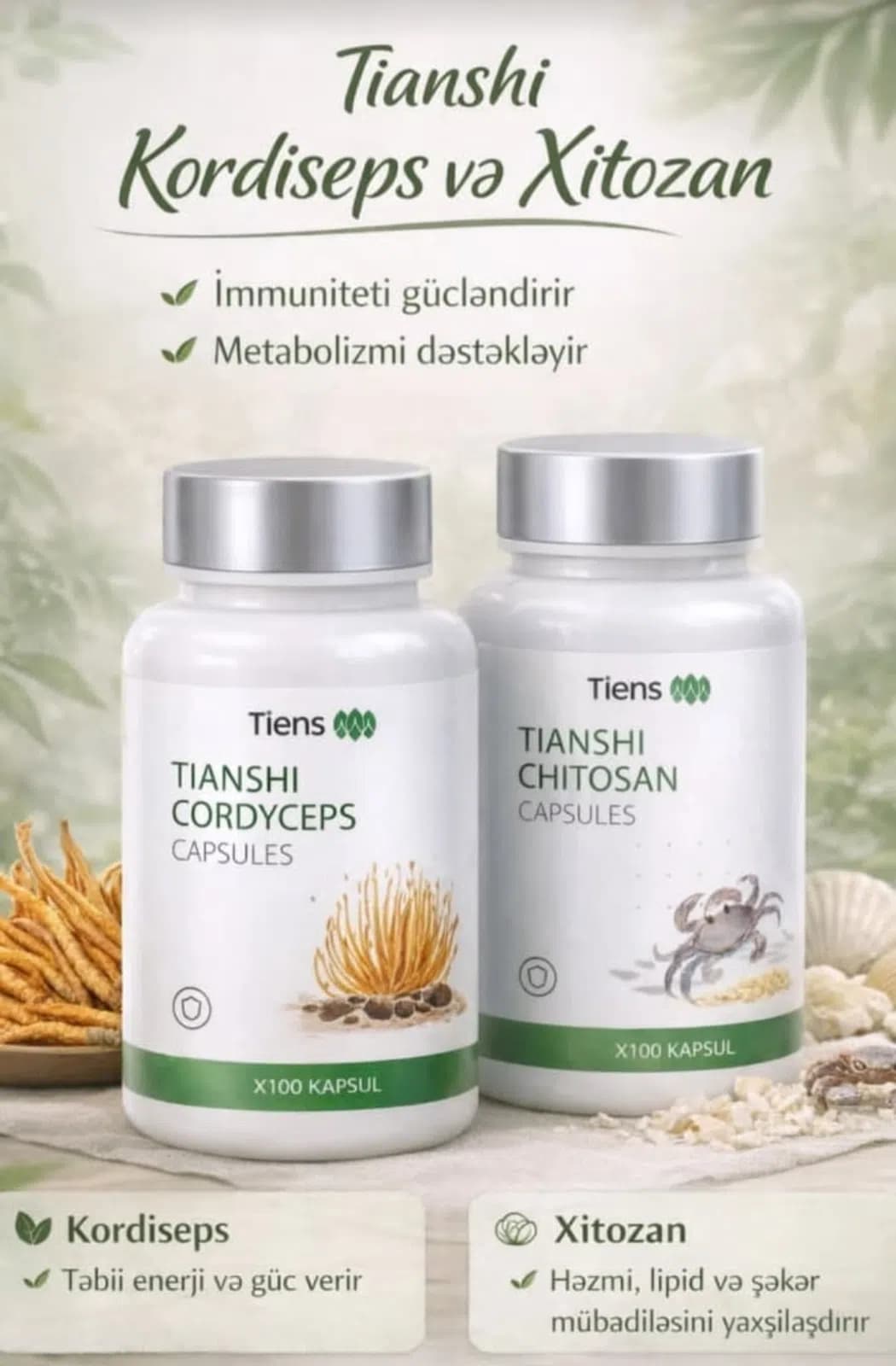Bioloji qida əlavəsi Tianshi Kordiseps və Xitozan