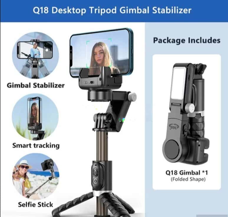Gimbal stabilizer Q18 selfie stick and tripod - Tenderyard