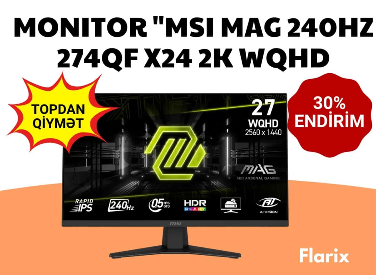 Monitor MSI MAG 274QF X24 24" 2K WQHD 240Hz - Tenderyard