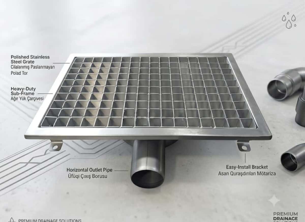 Square floor drain, Stainless steel material - Tenderyard