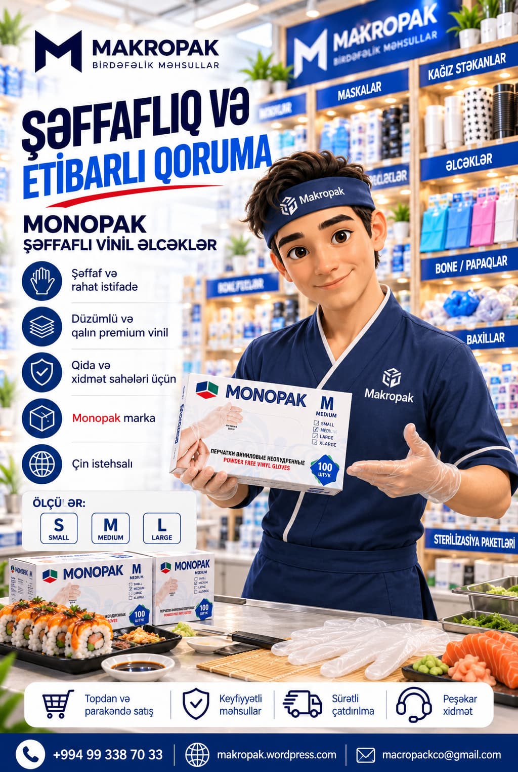 Monopak şəffaf vinil əlcəklər