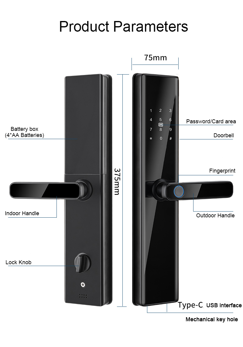 Smart lock S819-2 - door type wooden/safe - Tenderyard