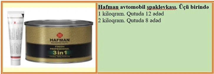 HAFMAN avtomobil şpaklyovka-macunları — şəkil 3