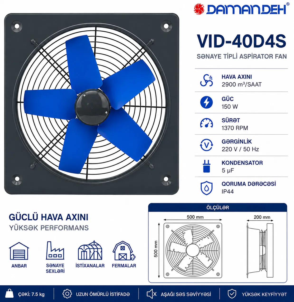 DamanDeh VID-40D4S Sənaye Radial Ventilyatoru 150W — şəkil 4