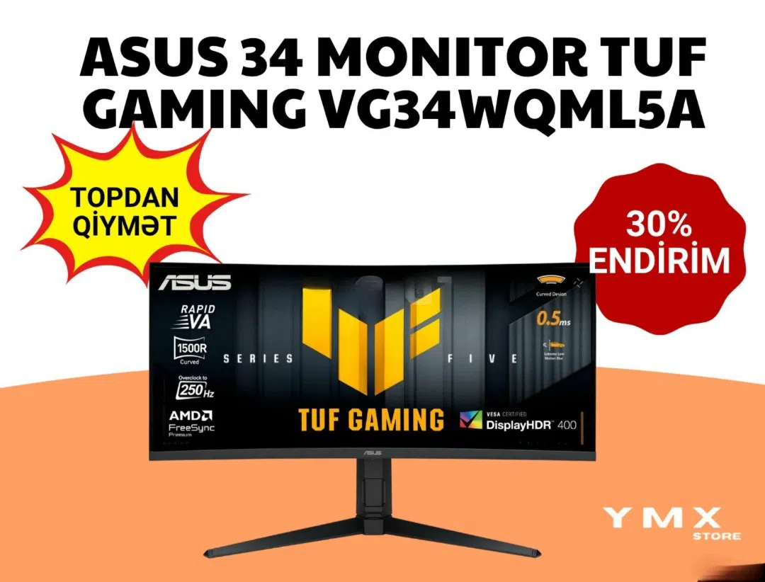 ASUS TUF Gaming VG34WQML5A Curved 34- oyun monitoru — şəkil 1