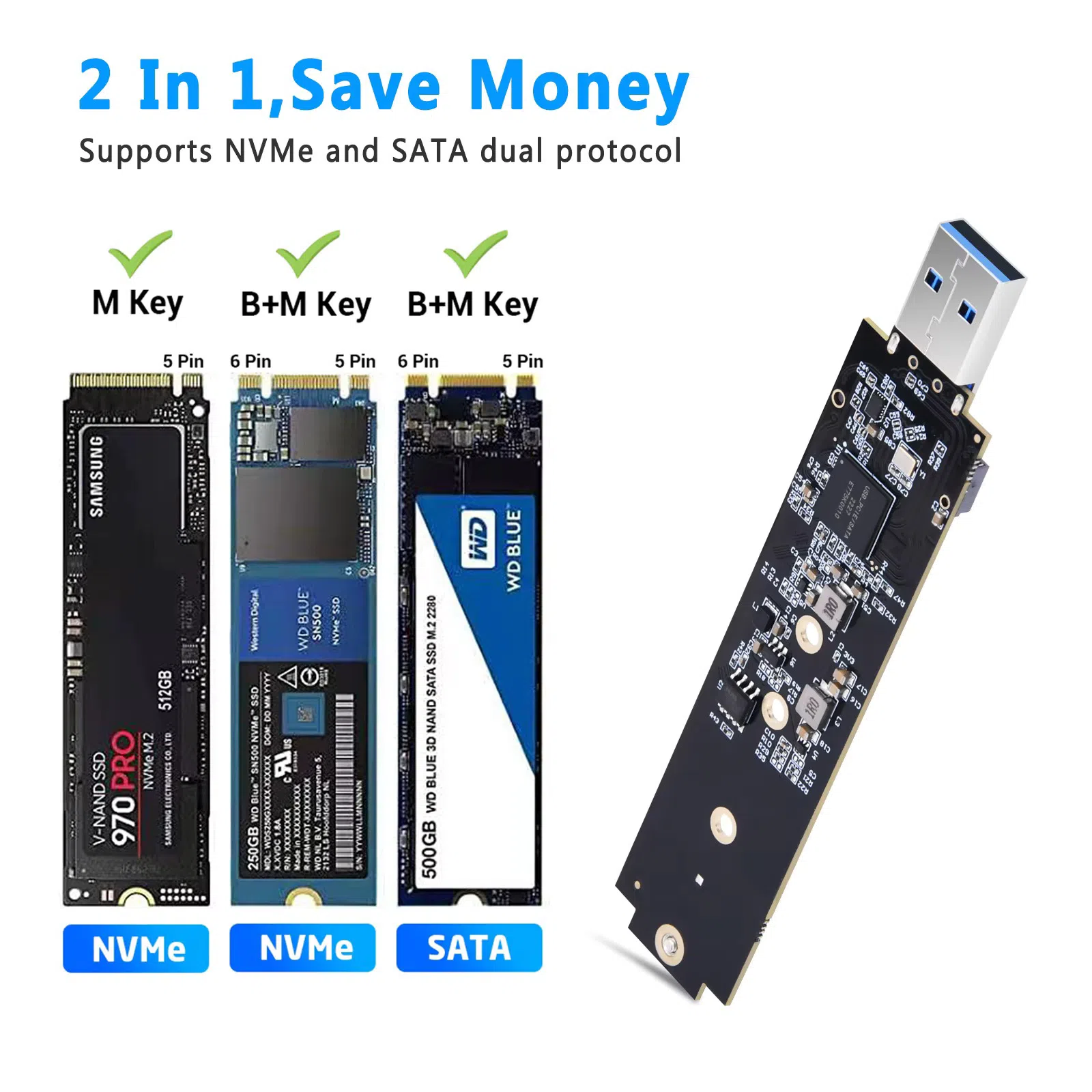 M.2 SATA/NVMe SSD To USB 3.1 Adapter