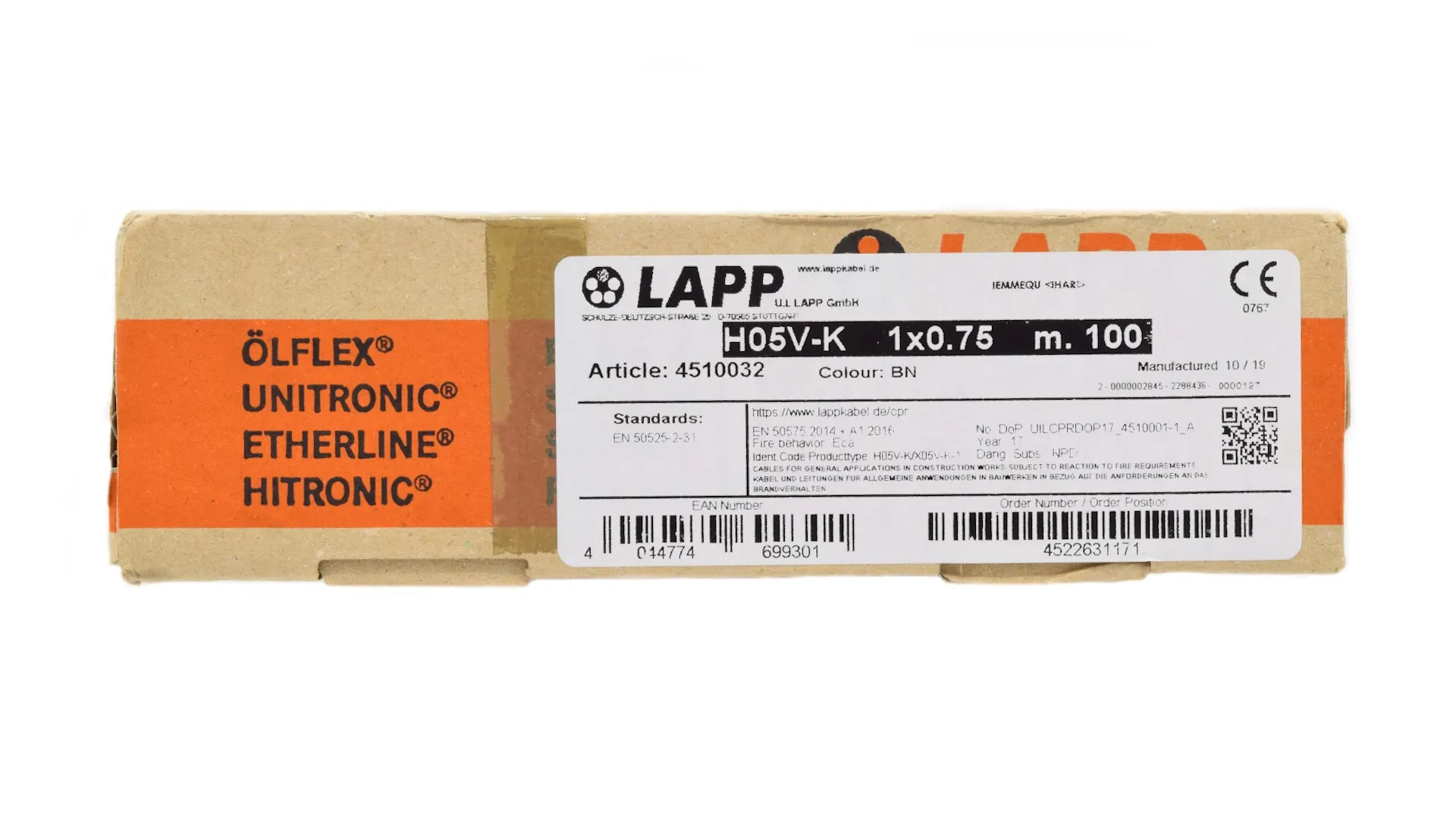 LAPP H05V‑K 1x0.75 BN naqil (qəhvəyi rəng) — şəkil 3