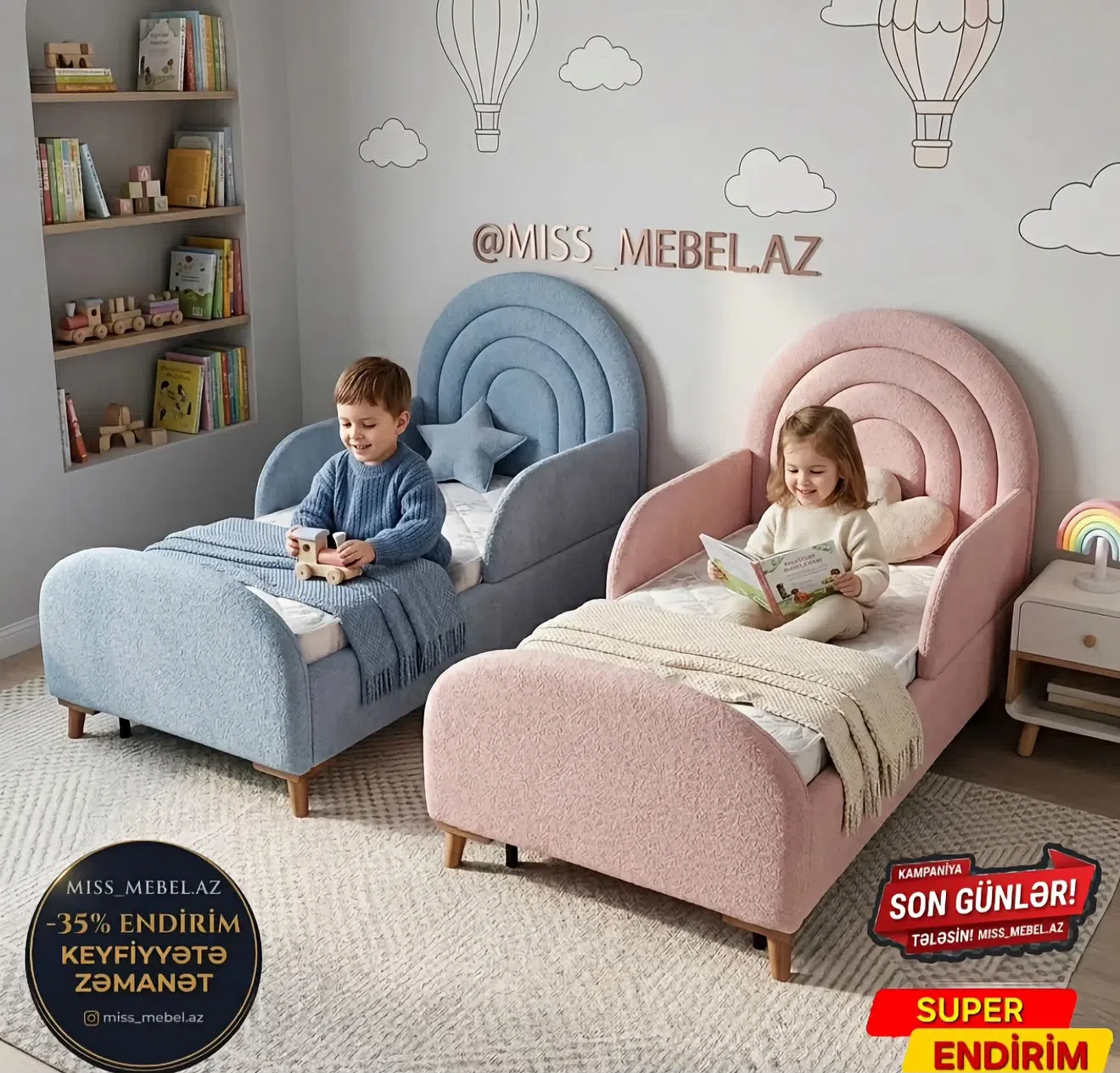 Single bed for children, Light blue color - Tenderyard