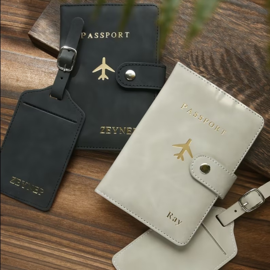 Dəri Pasport Qabı və Baqaj Etiketi Dəsti