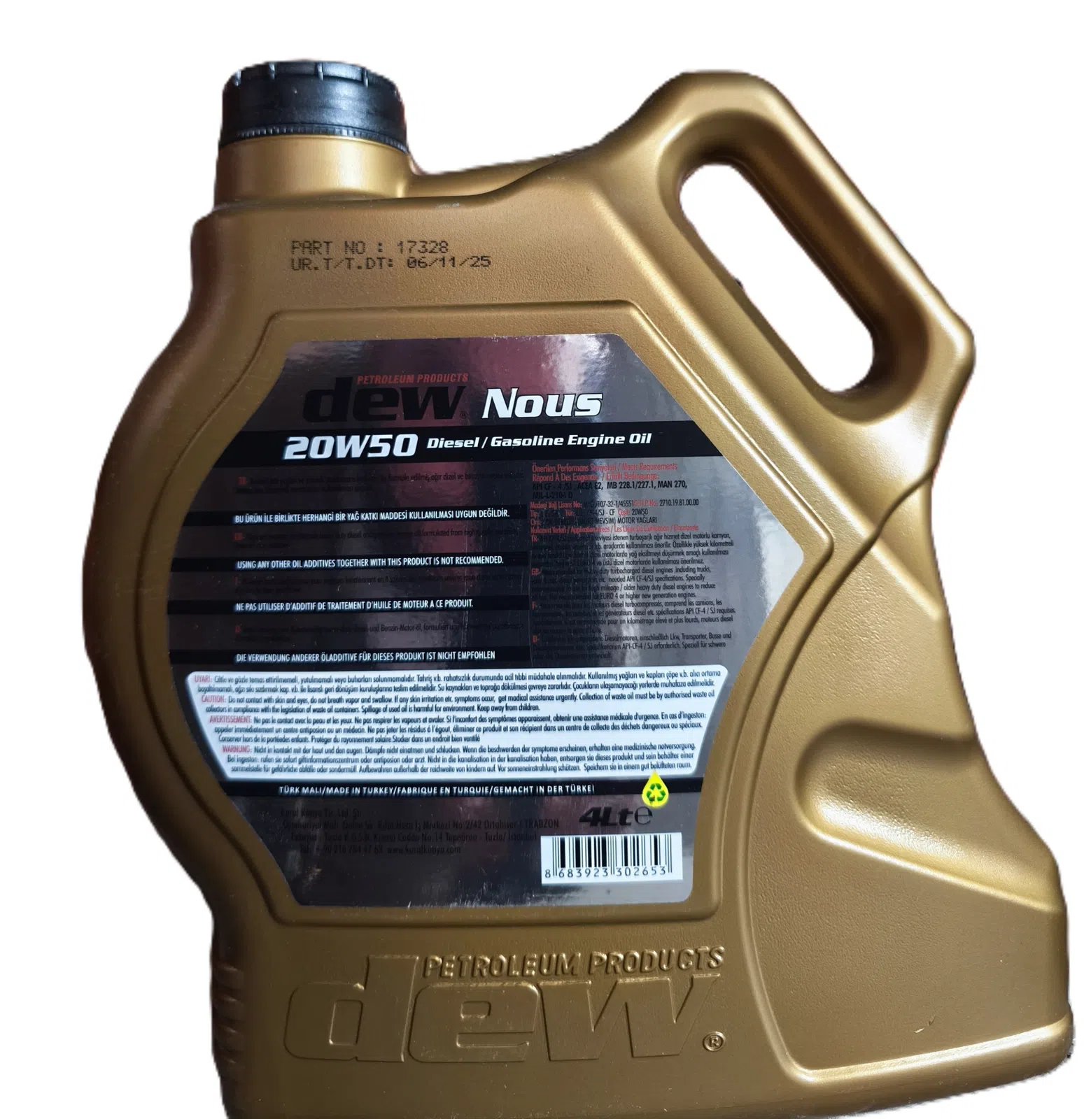 Dew Nous 20W50 4L Mineral Motor Yağı — şəkil 1