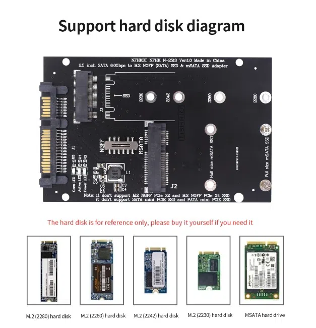 M.2 MSATA to SATA 2.5 inch Adapter
