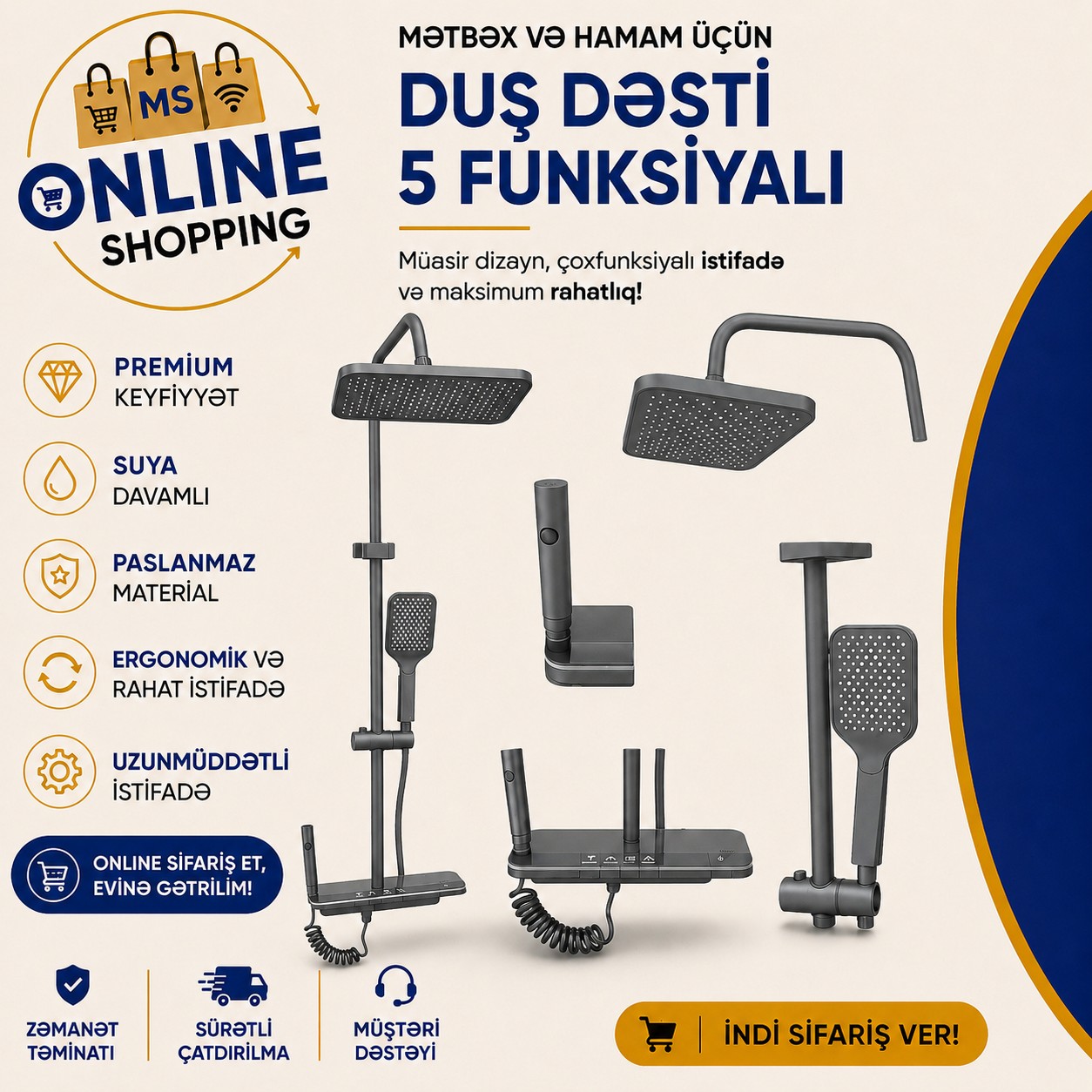 Oval duş başlığı, Gümüşü rəng - Tenderyard
