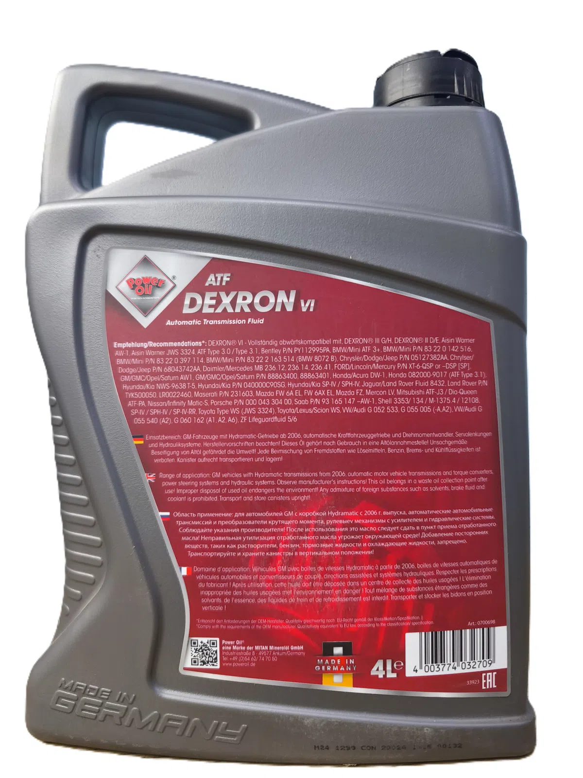 Power Oil ATF Dexron VI Sintetik Transmissiya Yağı, 4L — şəkil 1