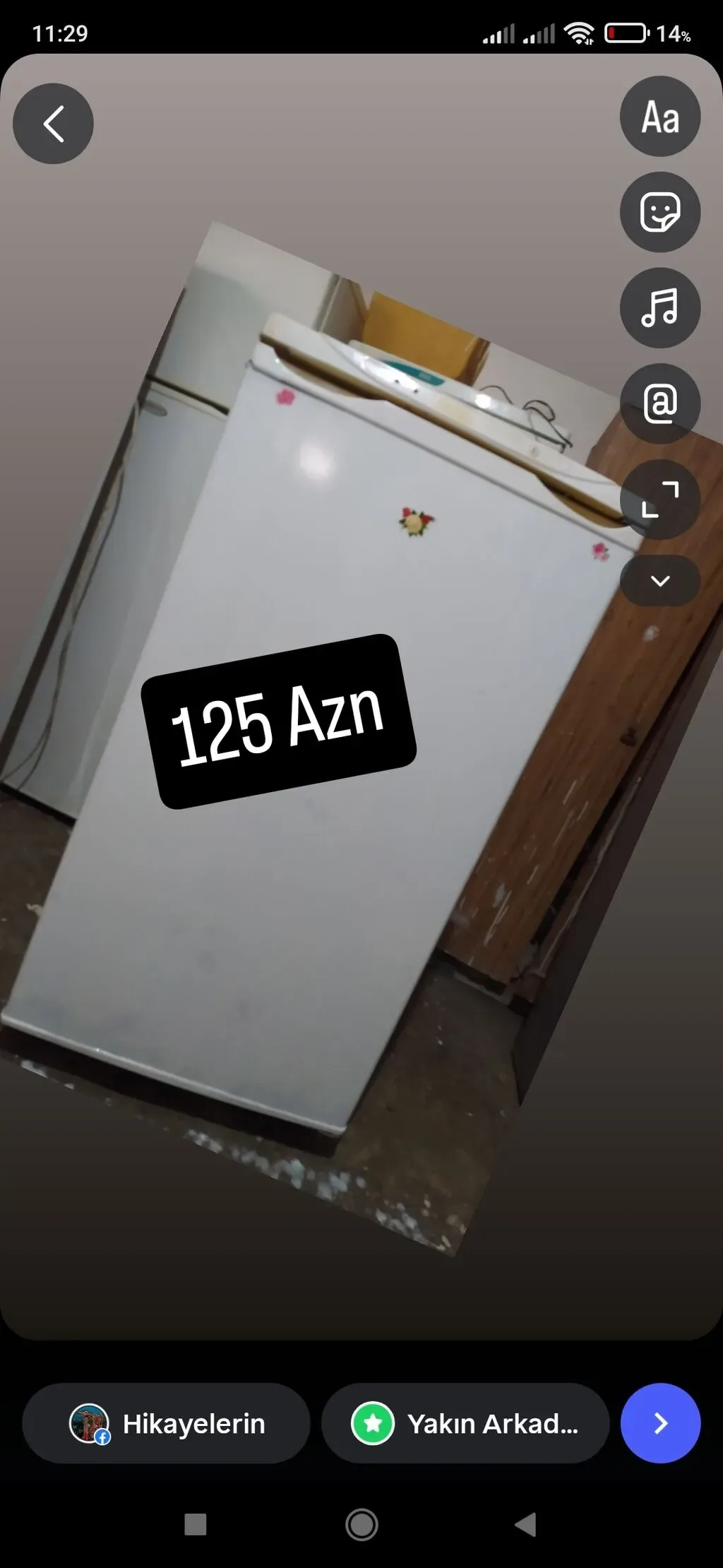 Kiçik ölçülü tək qapılı soyuducu - 125 AZN